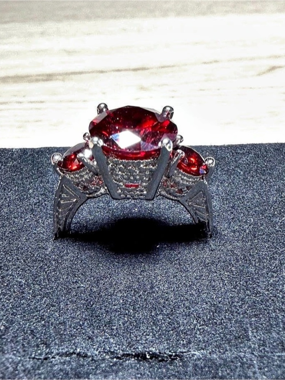 Red Gemstone Statement Ring 10 k marked